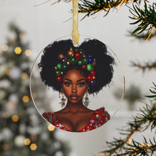 Acrylic Ornaments, Black Woman Afro Bauble Holiday Decor, Festive Christmas Tree Decoration, Unique Ornament Gift, Ethnic Xmas Baubles,