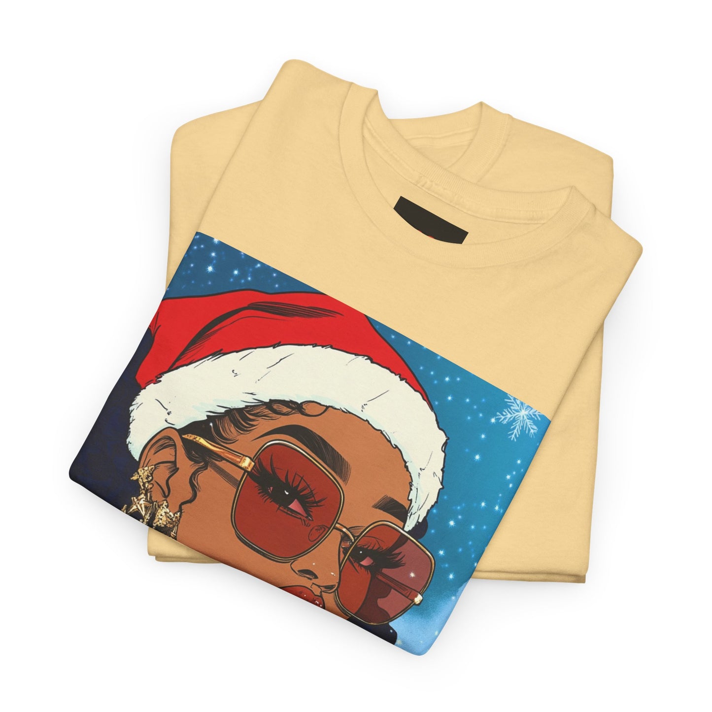 Christmas Black Woman Tee, Holiday Santa Hat Shirt, Festive Xmas Outfit Top, Red Glasses Tshirt, African American Clothing, Merry Christmas