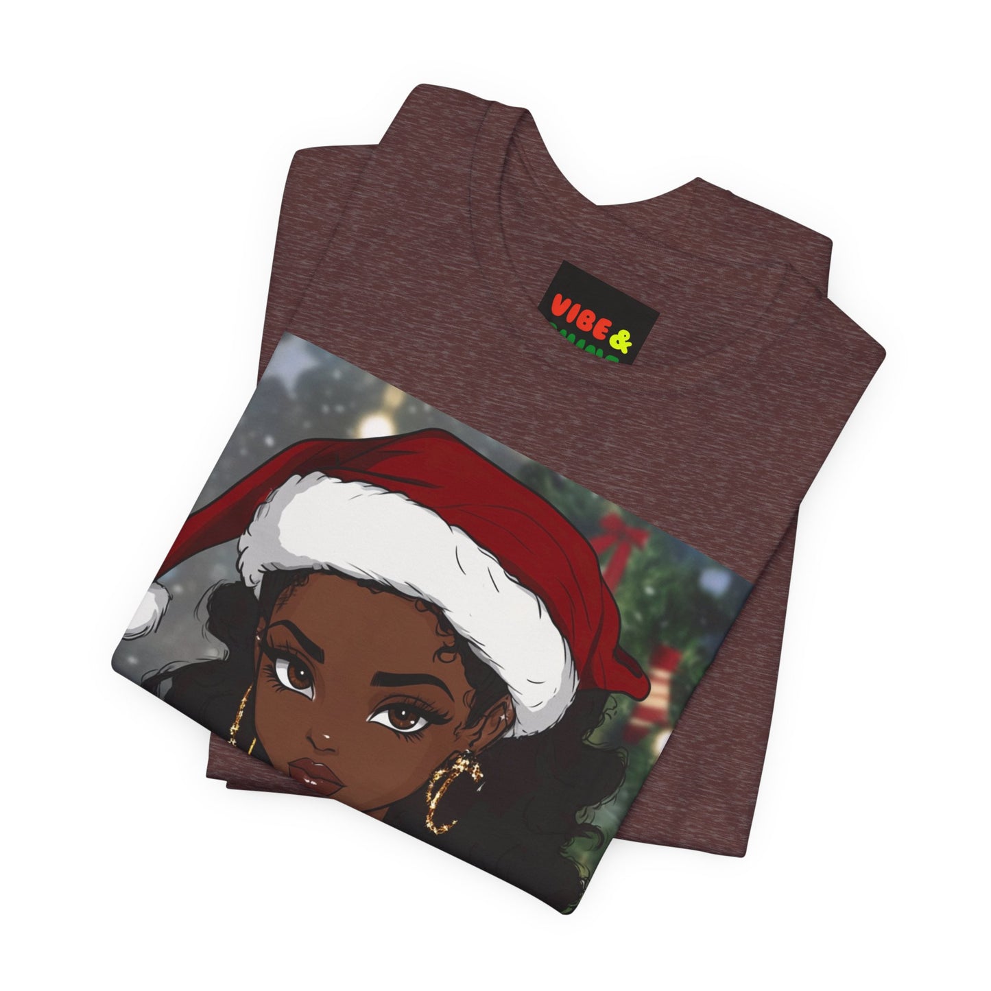 Black Woman Christmas Tee, Santa Hat Merry Christmas Shirt, Holiday Season Unisex Tee, Festive Afro American T-Shirt, Xmas Outfit Top