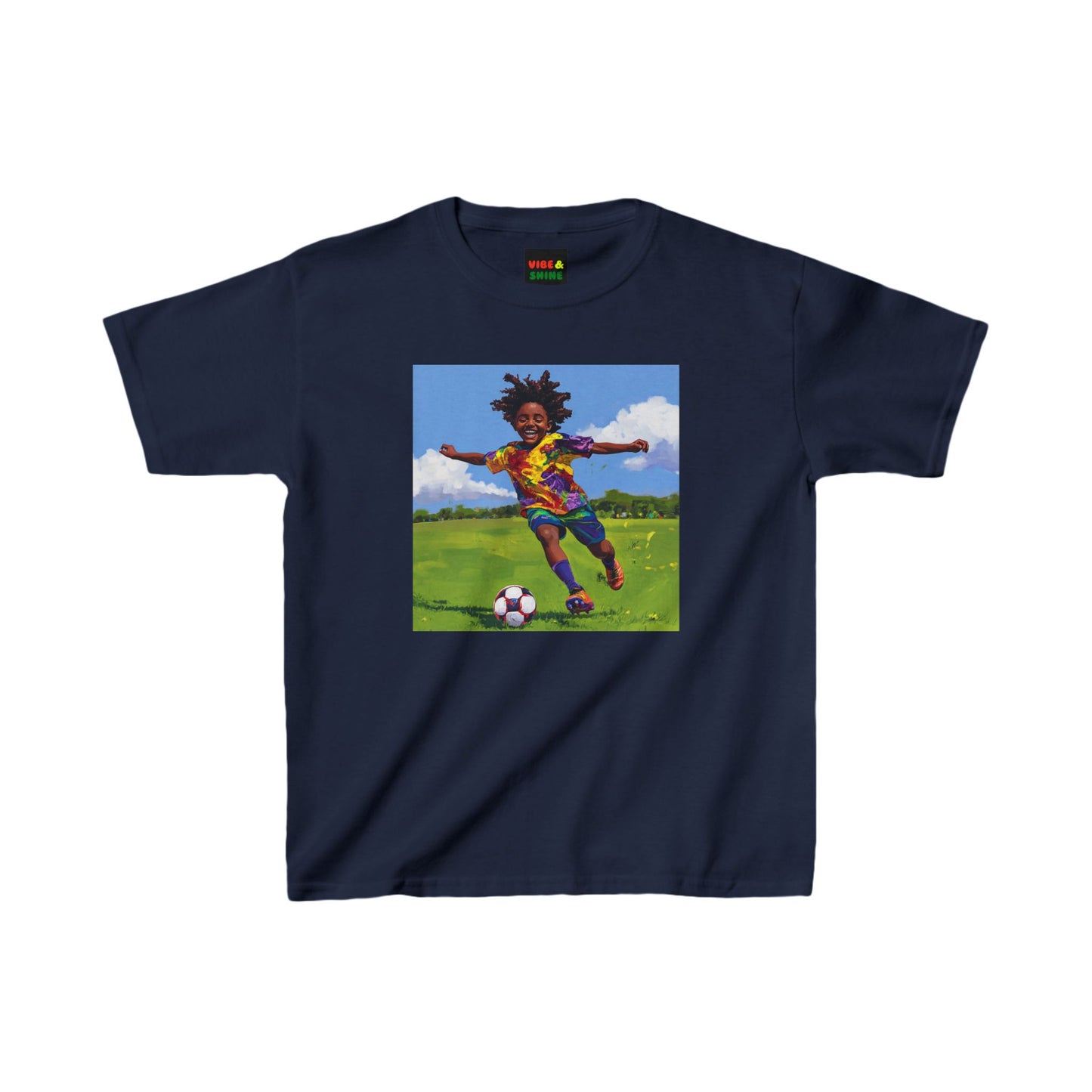 Kids T-Shirt, Happy Black Boy Playing Football, Born to Score, Beautiful Scenery, Children's Tee, Boys Soccer Shirt, Sports Top, Youth