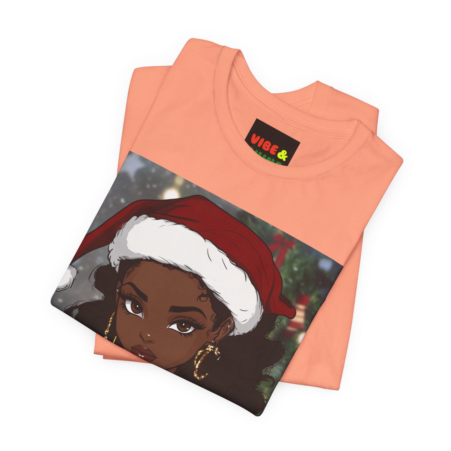 Black Woman Christmas Tee, Santa Hat Merry Christmas Shirt, Holiday Season Unisex Tee, Festive Afro American T-Shirt, Xmas Outfit Top