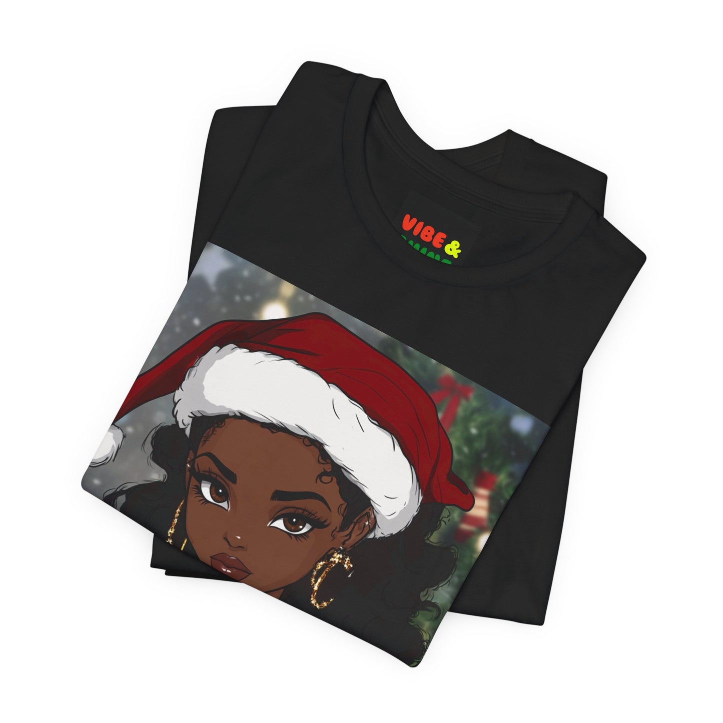 Black Woman Christmas Tee, Santa Hat Merry Christmas Shirt, Holiday Season Unisex Tee, Festive Afro American T-Shirt, Xmas Outfit Top