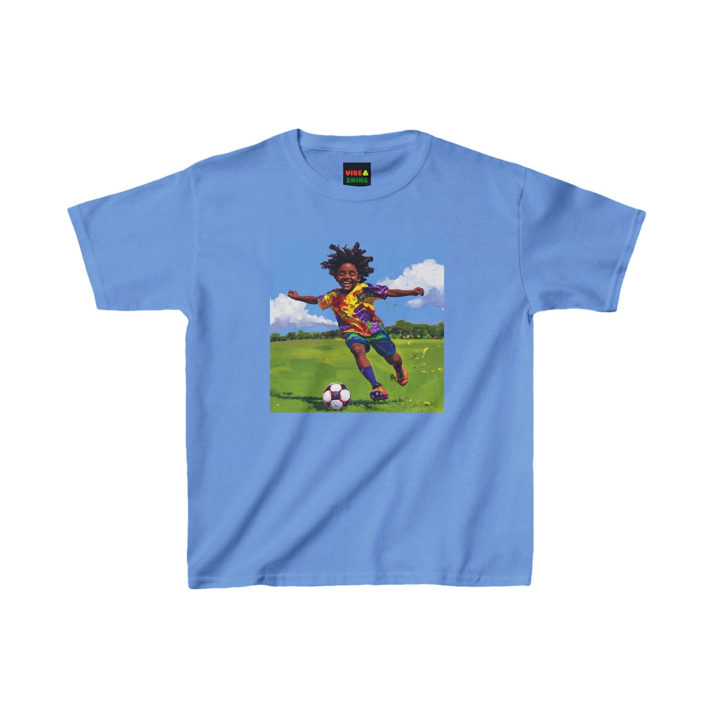 Kids T-Shirt, Happy Black Boy Playing Football, Born to Score, Beautiful Scenery, Children's Tee, Boys Soccer Shirt, Sports Top, Youth