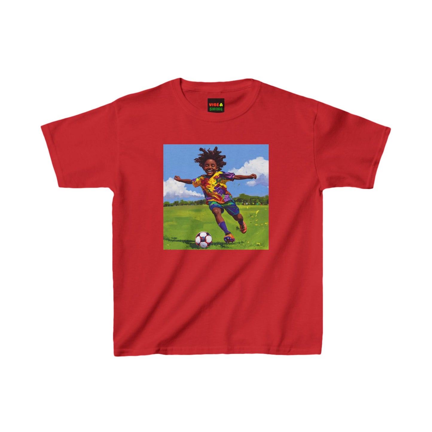 Kids T-Shirt, Happy Black Boy Playing Football, Born to Score, Beautiful Scenery, Children's Tee, Boys Soccer Shirt, Sports Top, Youth