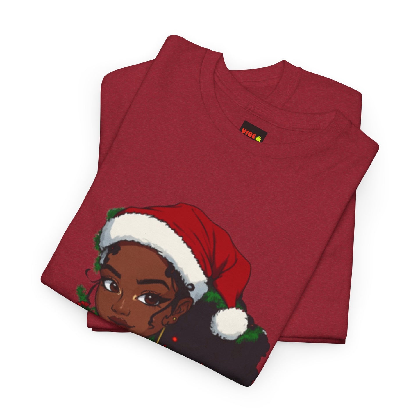 Black Woman Christmas Tee, Afrocentric Santa Tshirt, Holiday Jewelry Shirt, Red Top Unisex Cotton Tee, Festive Xmas Apparel