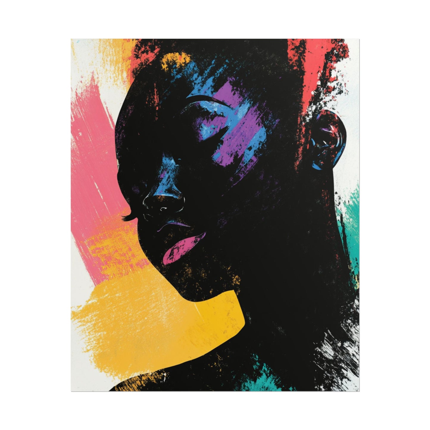 Vibrant Afrocentric Canvas Art | Abstract Black Woman with Colorful Brush Strokes | Modern Minimalist Wall Decor, Contemporary Art