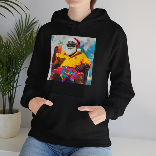 Black Santa Vacation Hoodie, Holiday Santa Claus Sweatshirt, Christmas Hooded Jumper, Relaxing Santa Pullover, Tropical Vacation Apparel,