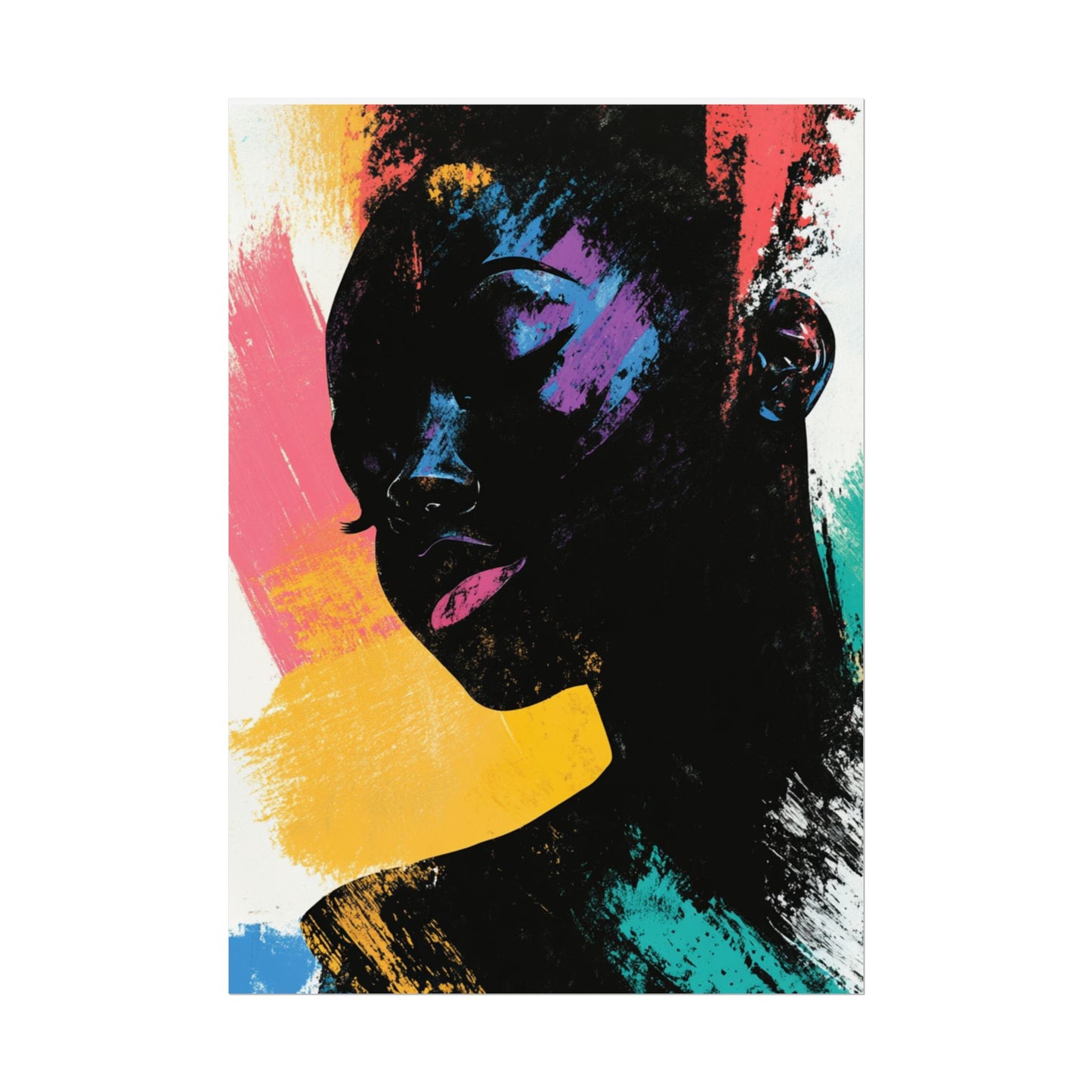 Vibrant Afrocentric Canvas Art | Abstract Black Woman with Colorful Brush Strokes | Modern Minimalist Wall Decor, Contemporary Art