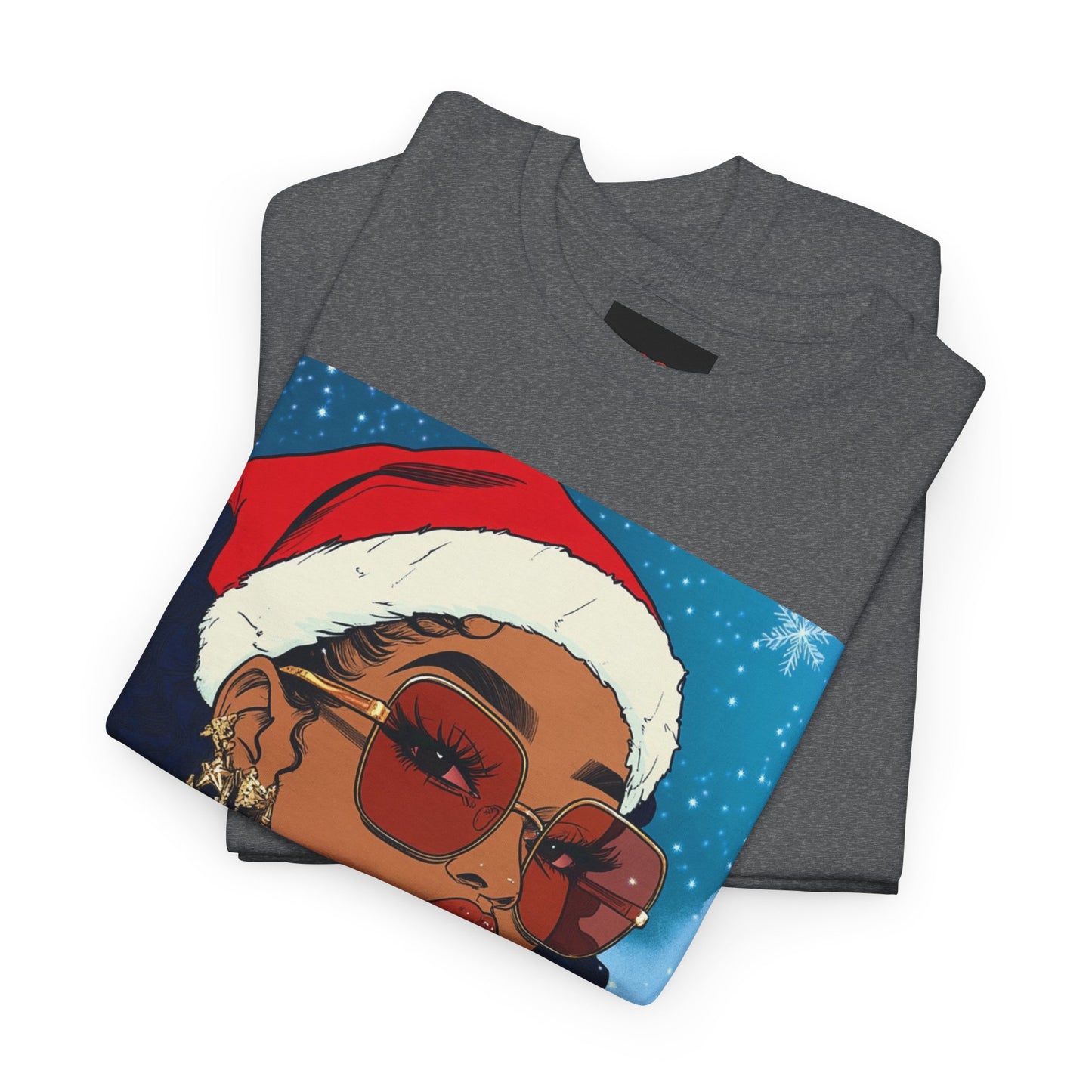 Christmas Black Woman Tee, Holiday Santa Hat Shirt, Festive Xmas Outfit Top, Red Glasses Tshirt, African American Clothing, Merry Christmas