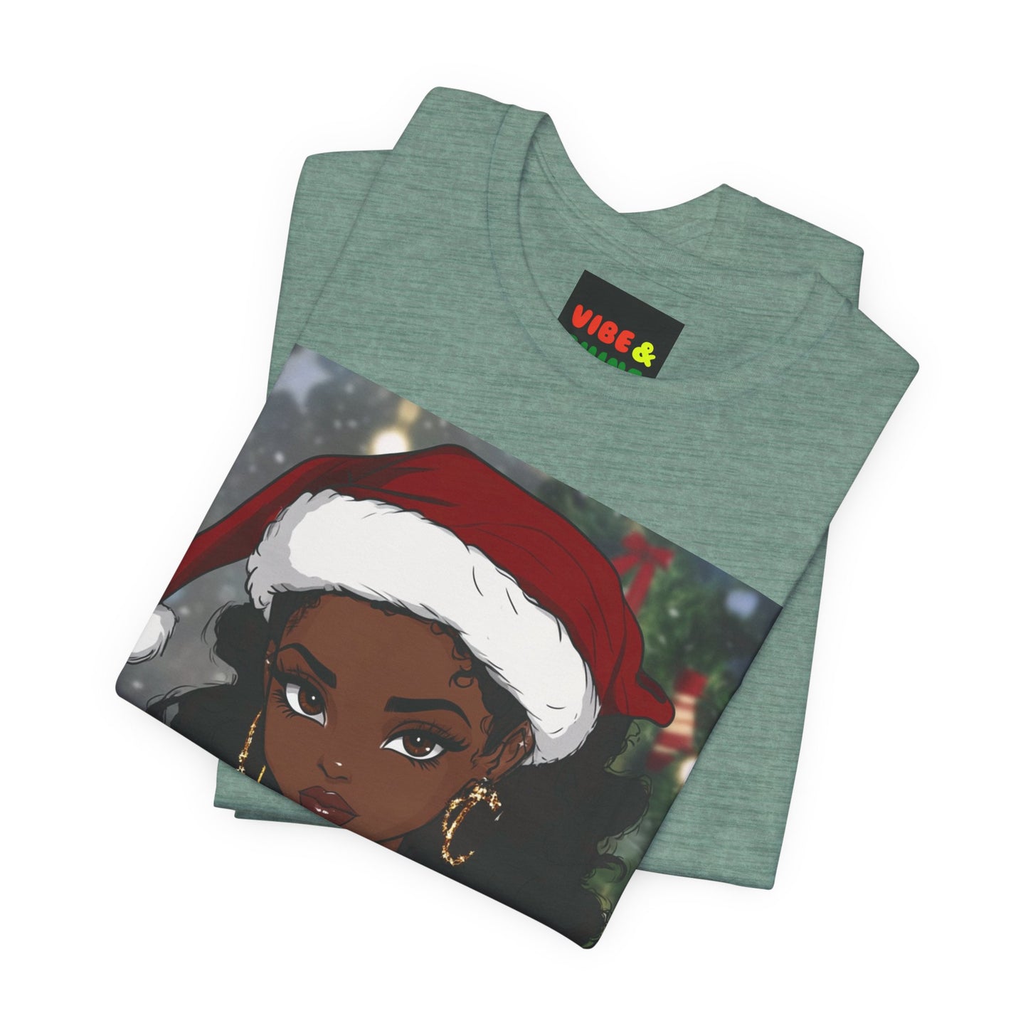 Black Woman Christmas Tee, Santa Hat Merry Christmas Shirt, Holiday Season Unisex Tee, Festive Afro American T-Shirt, Xmas Outfit Top