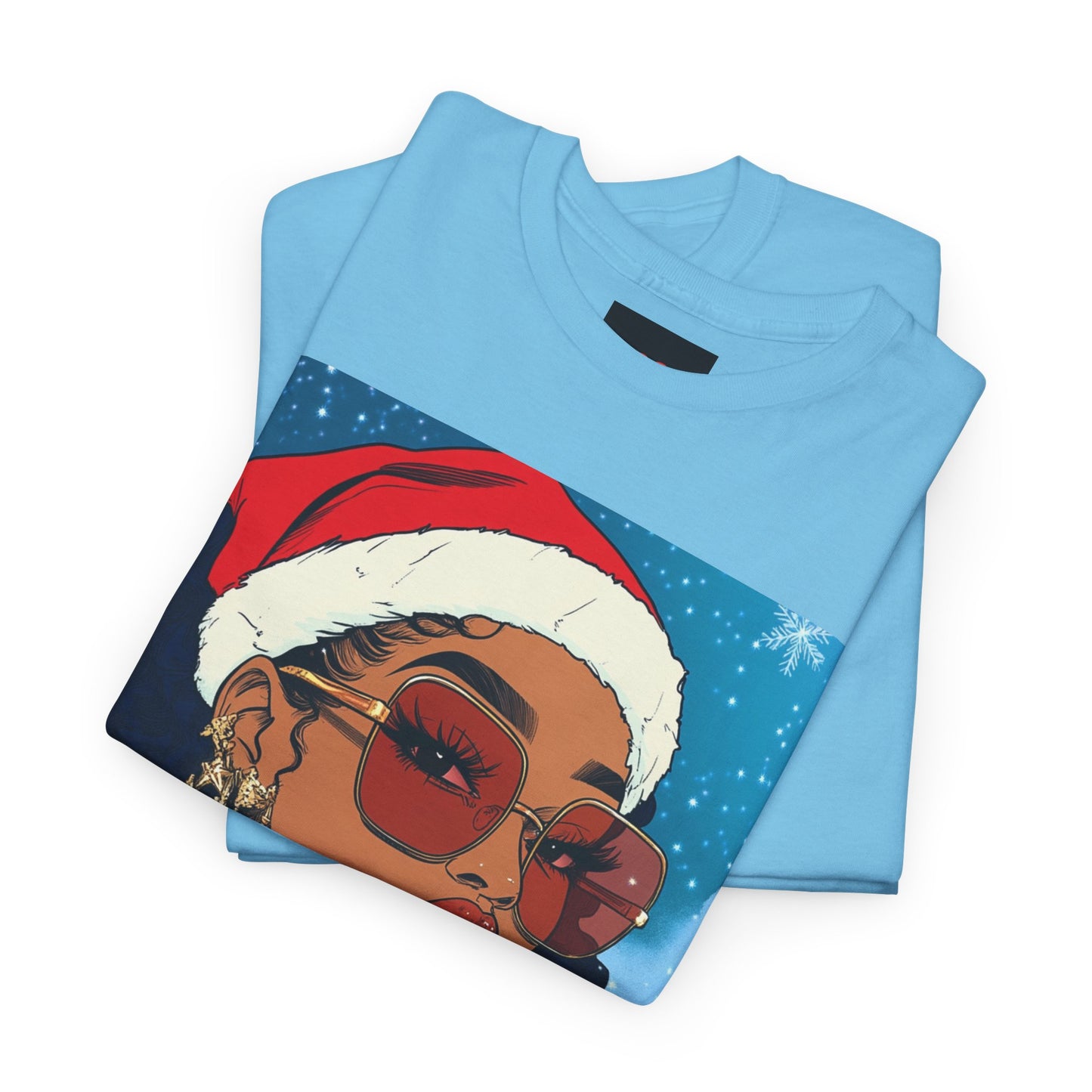 Christmas Black Woman Tee, Holiday Santa Hat Shirt, Festive Xmas Outfit Top, Red Glasses Tshirt, African American Clothing, Merry Christmas