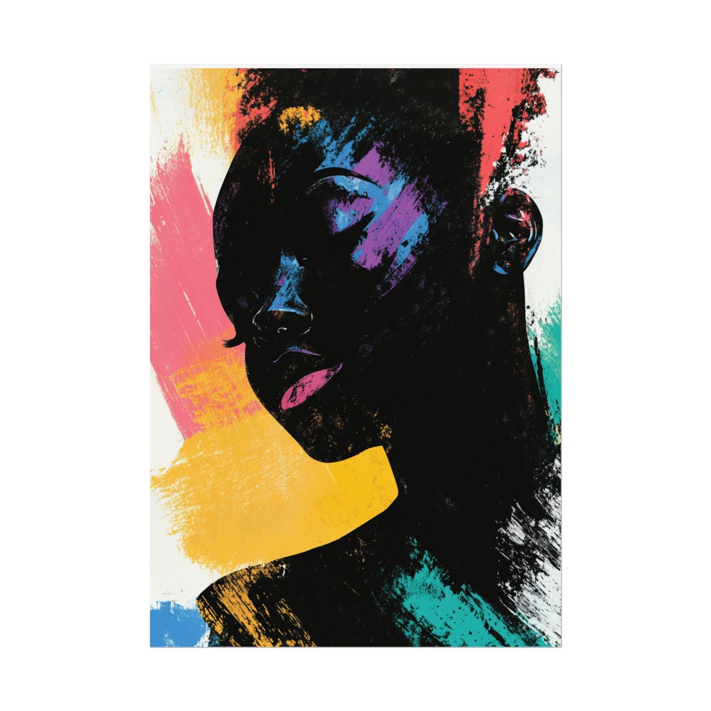 Vibrant Afrocentric Canvas Art | Abstract Black Woman with Colorful Brush Strokes | Modern Minimalist Wall Decor, Contemporary Art