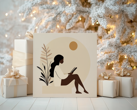 Boho Chic Rolled Posters, Black Woman Reading Wall Art, Neutral Colors Minimalist Poster, African American Art Print, Modern Home Decor,