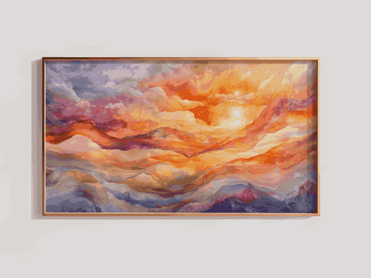 Captivating Sunset Abstract Canvas Art - Vibrant Orange and Purple Wall Decor - Modern Landscape Artwork