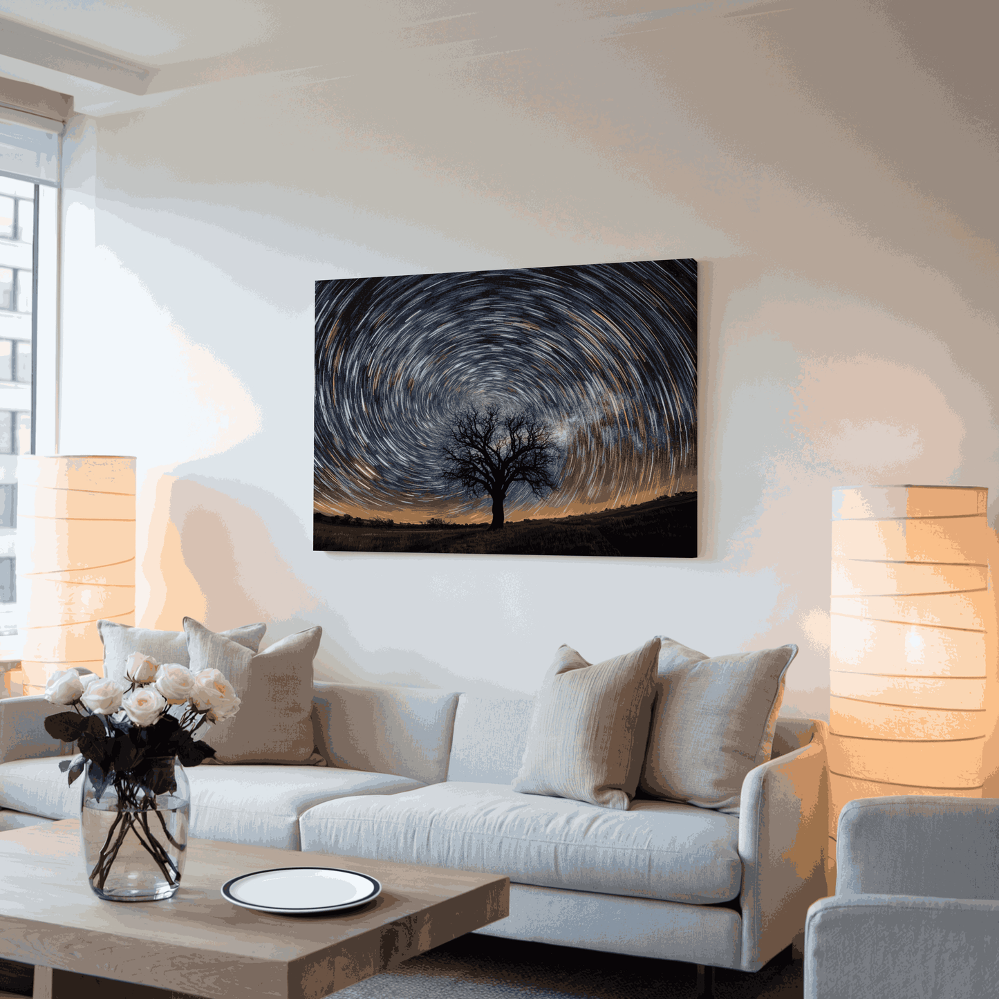 Starry Night Spiral Canvas Art | Stunning Night Sky Time Lapse with Silhouette Tree, Cosmic Wall Decor, Ethereal Art, Surreal Art, Astronomy