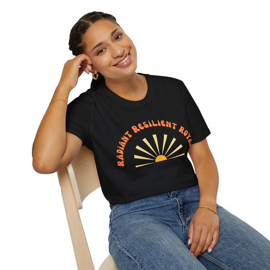 Radiant Resilient Royal T-Shirt - Empowering Black Women Graphic Tee - Inspirational Sunburst Shirt