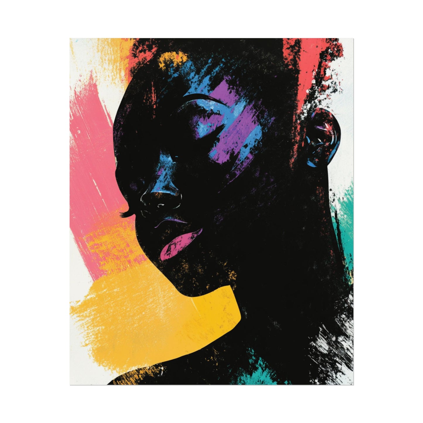 Vibrant Afrocentric Canvas Art | Abstract Black Woman with Colorful Brush Strokes | Modern Minimalist Wall Decor, Contemporary Art