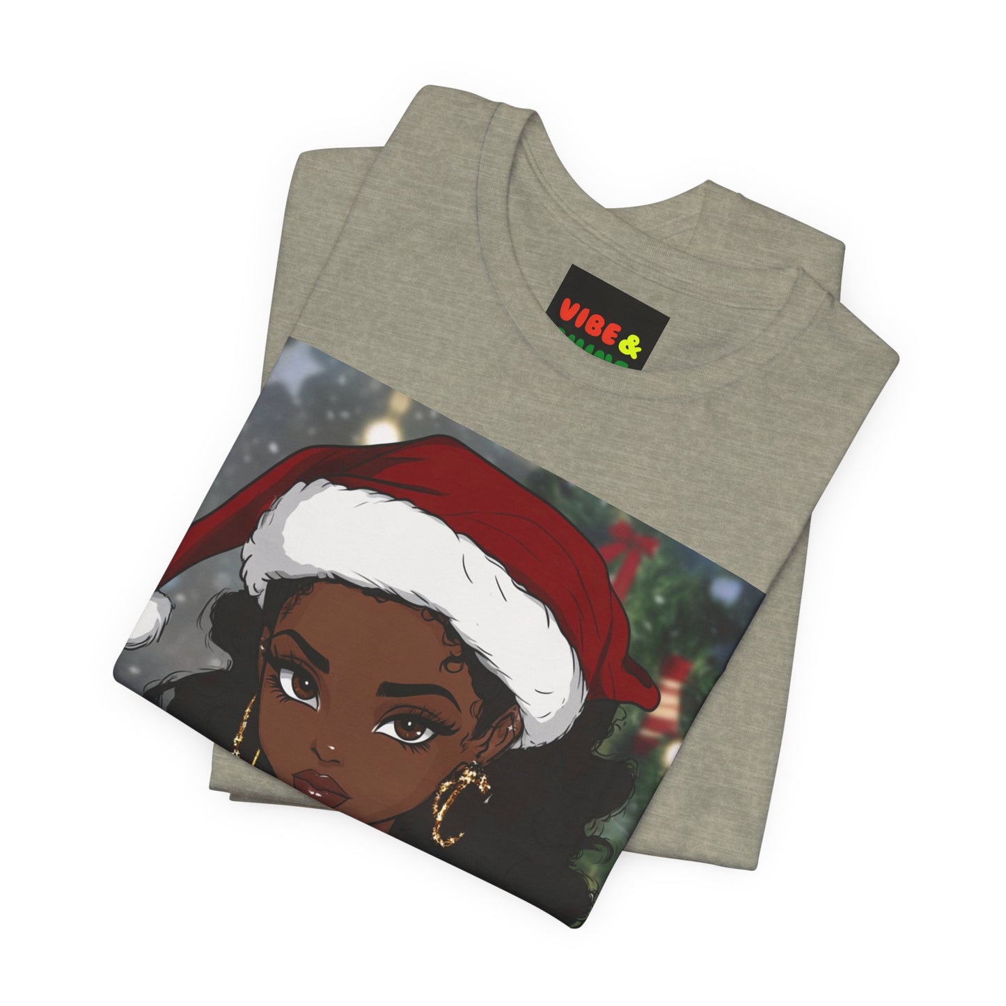 Black Woman Christmas Tee, Santa Hat Merry Christmas Shirt, Holiday Season Unisex Tee, Festive Afro American T-Shirt, Xmas Outfit Top