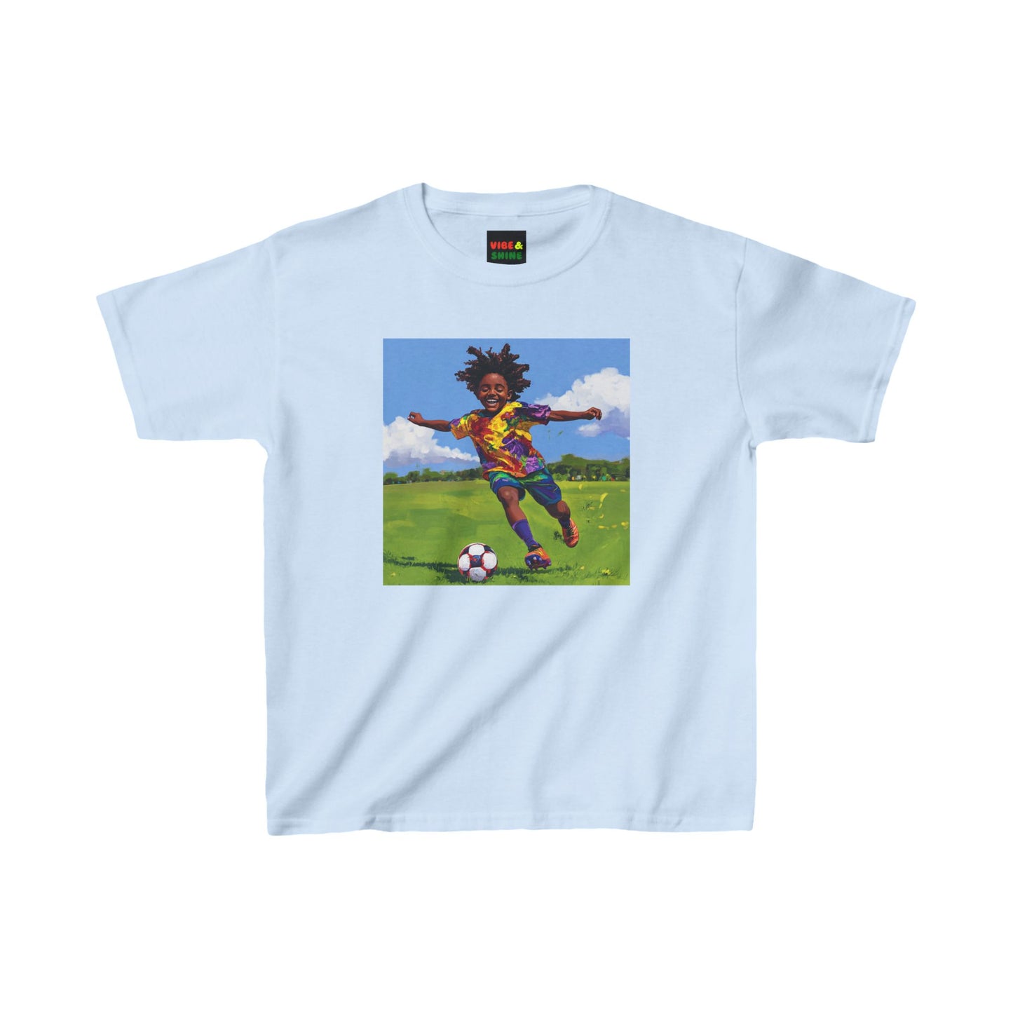 Kids T-Shirt, Happy Black Boy Playing Football, Born to Score, Beautiful Scenery, Children's Tee, Boys Soccer Shirt, Sports Top, Youth