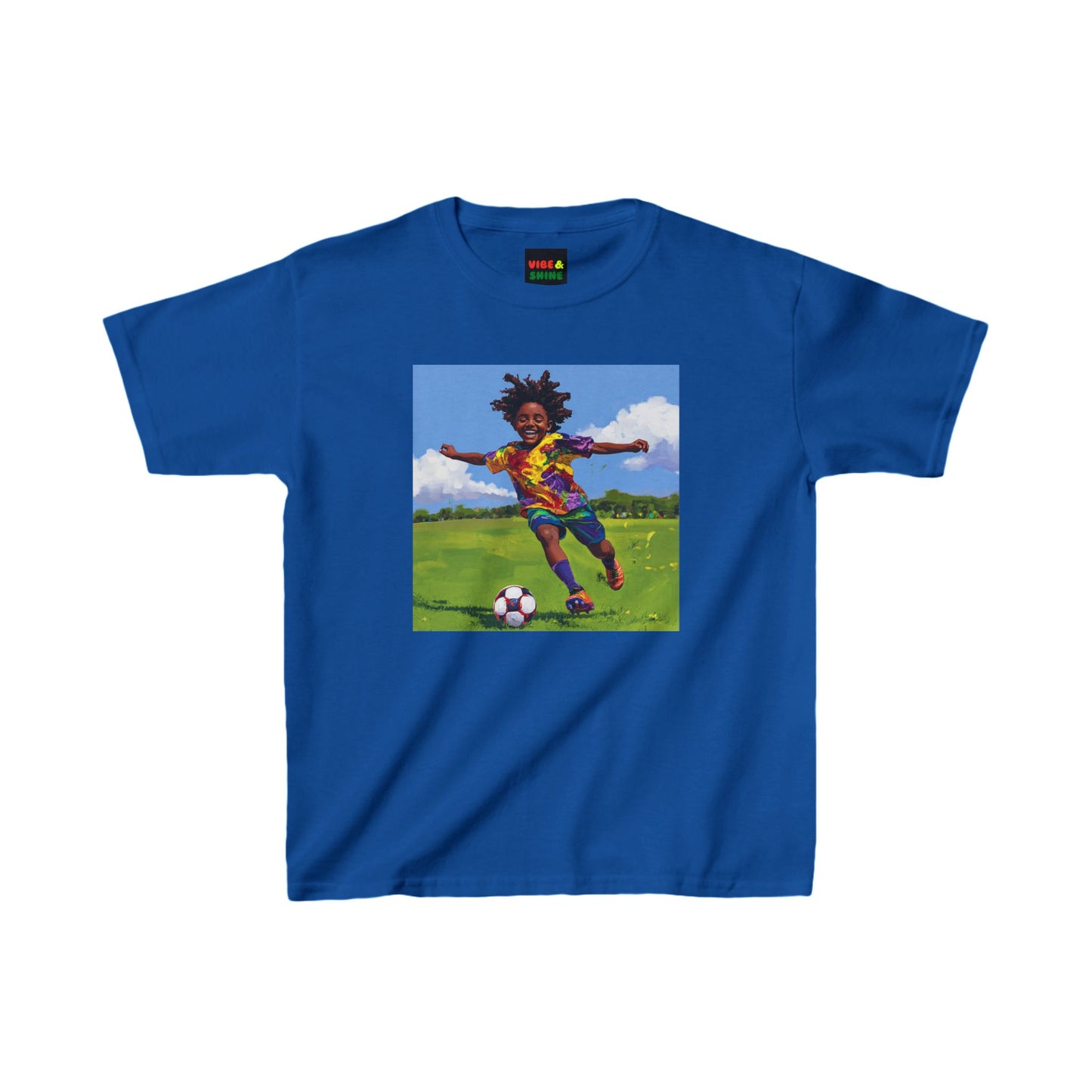 Kids T-Shirt, Happy Black Boy Playing Football, Born to Score, Beautiful Scenery, Children's Tee, Boys Soccer Shirt, Sports Top, Youth