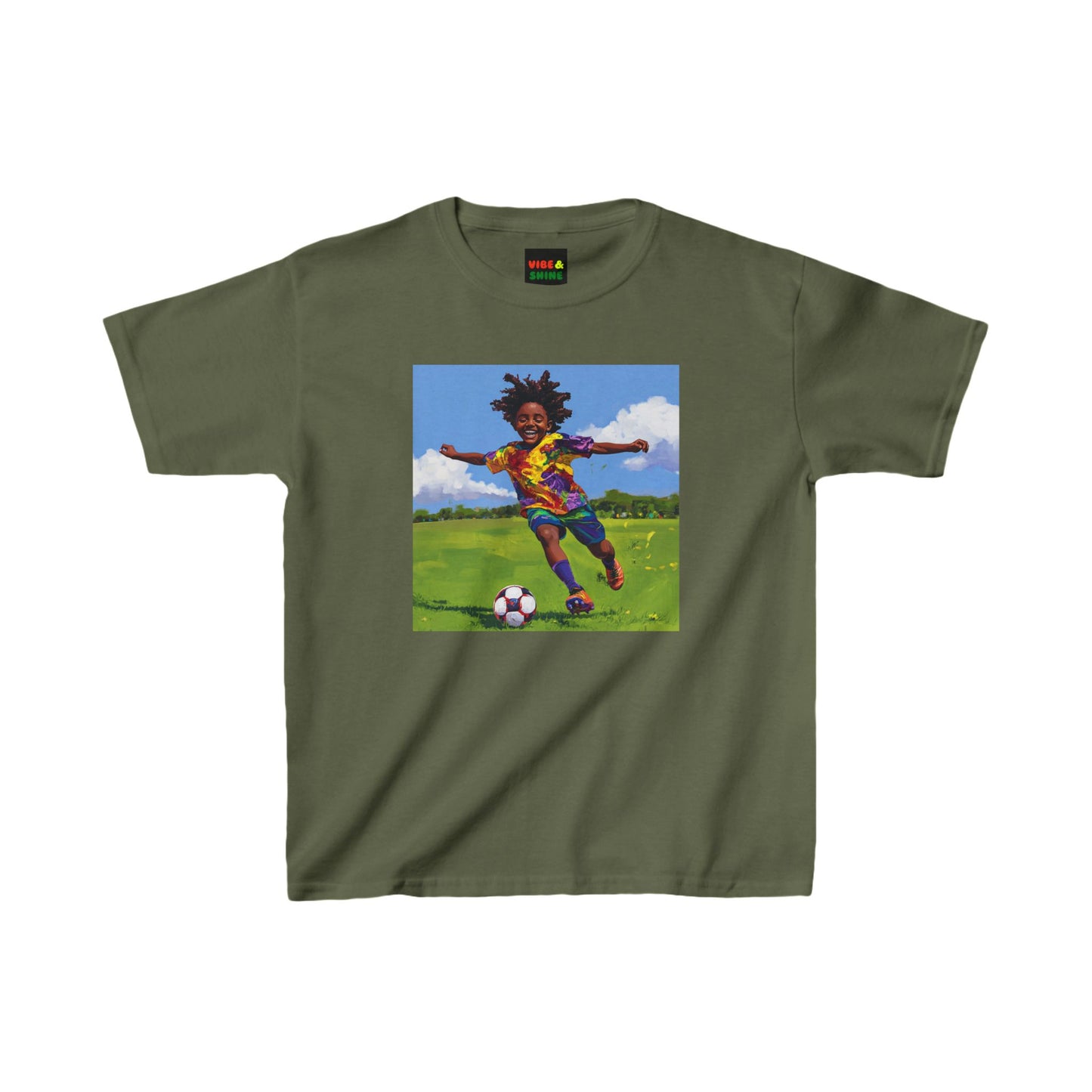 Kids T-Shirt, Happy Black Boy Playing Football, Born to Score, Beautiful Scenery, Children's Tee, Boys Soccer Shirt, Sports Top, Youth