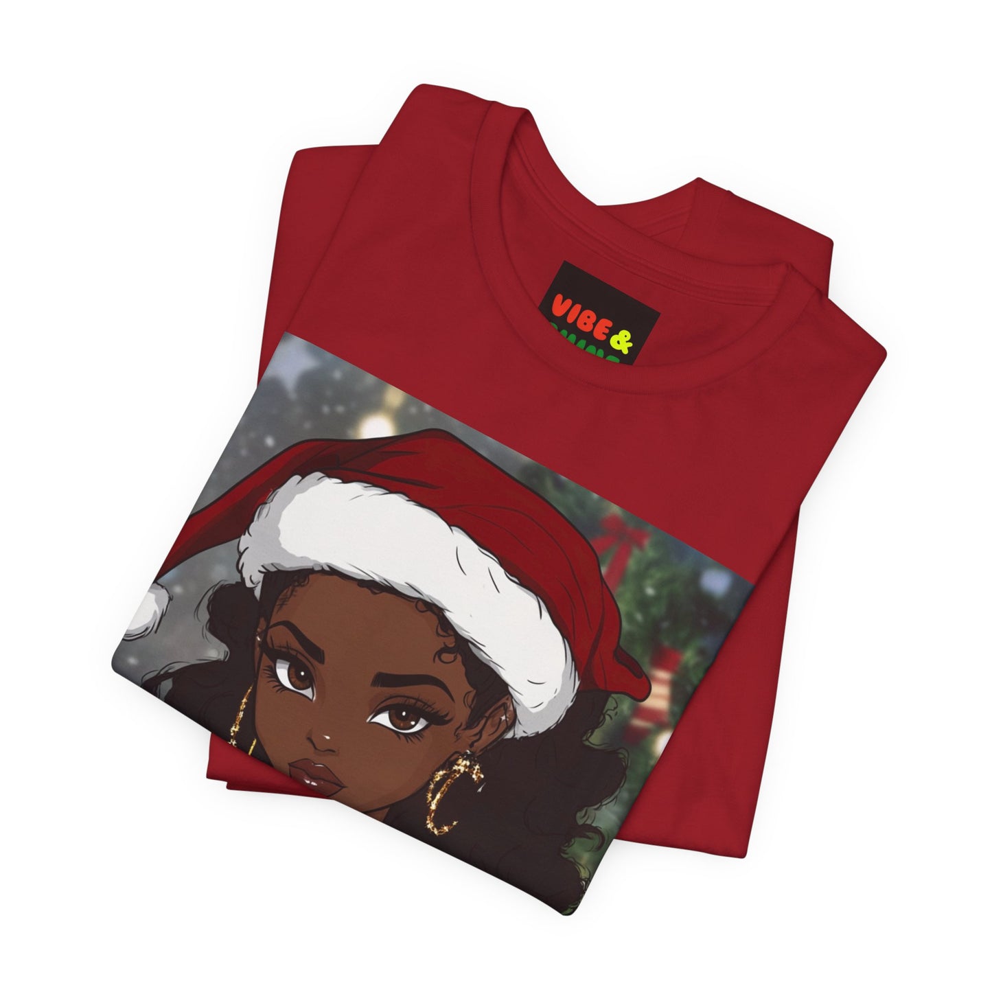 Black Woman Christmas Tee, Santa Hat Merry Christmas Shirt, Holiday Season Unisex Tee, Festive Afro American T-Shirt, Xmas Outfit Top