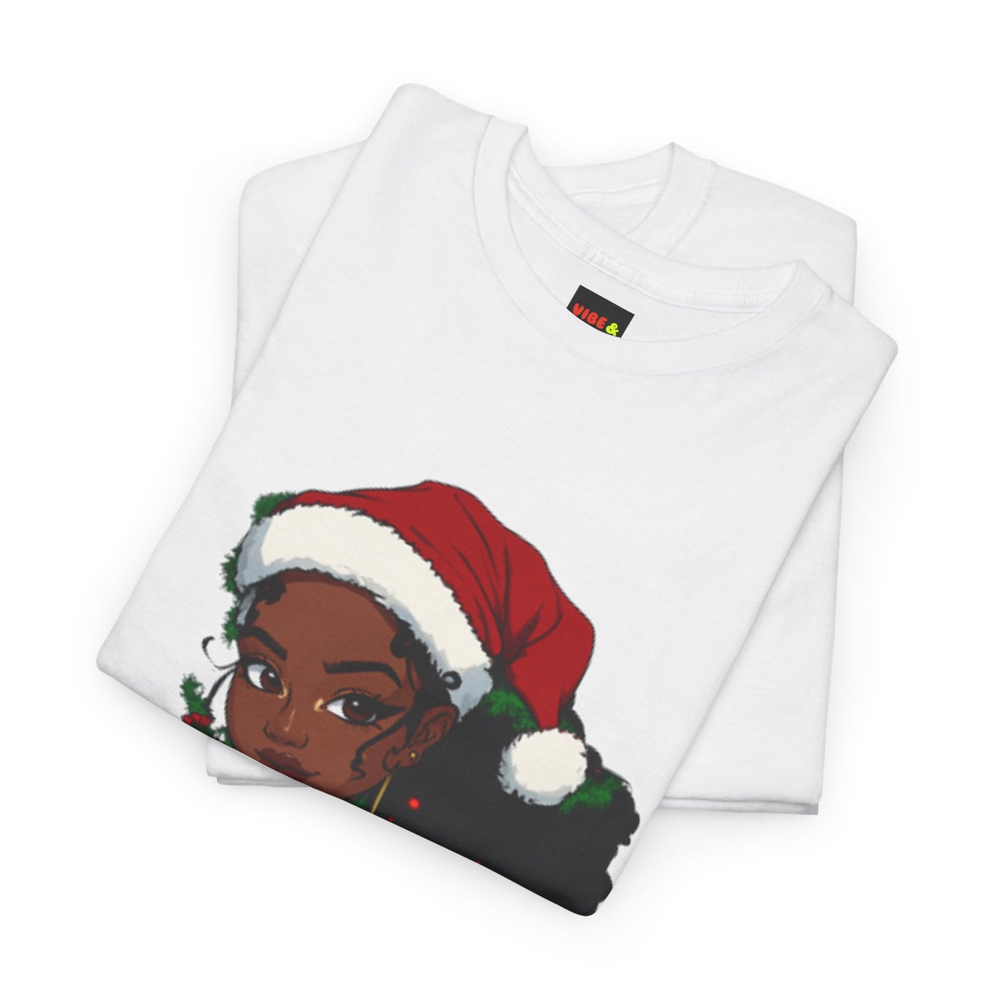 Black Woman Christmas Tee, Afrocentric Santa Tshirt, Holiday Jewelry Shirt, Red Top Unisex Cotton Tee, Festive Xmas Apparel