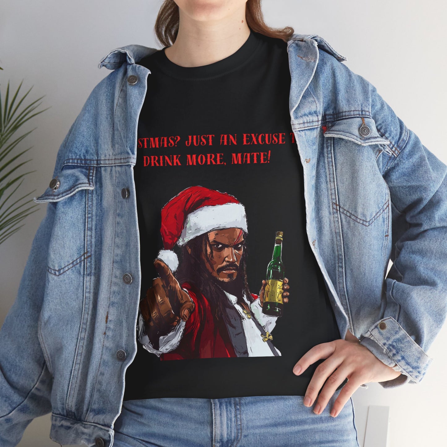 Pirates of the Caribbean Santa Tee, Funny Jack Sparrow Rum Top, Christmas Unisex Shirt, Holiday Gift, Pirate Fan Shirt, Caribbean Theme Tee