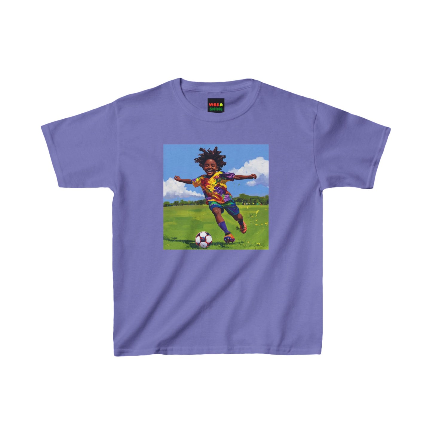 Kids T-Shirt, Happy Black Boy Playing Football, Born to Score, Beautiful Scenery, Children's Tee, Boys Soccer Shirt, Sports Top, Youth