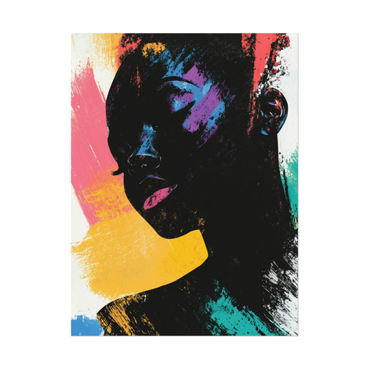 Vibrant Afrocentric Canvas Art | Abstract Black Woman with Colorful Brush Strokes | Modern Minimalist Wall Decor, Contemporary Art