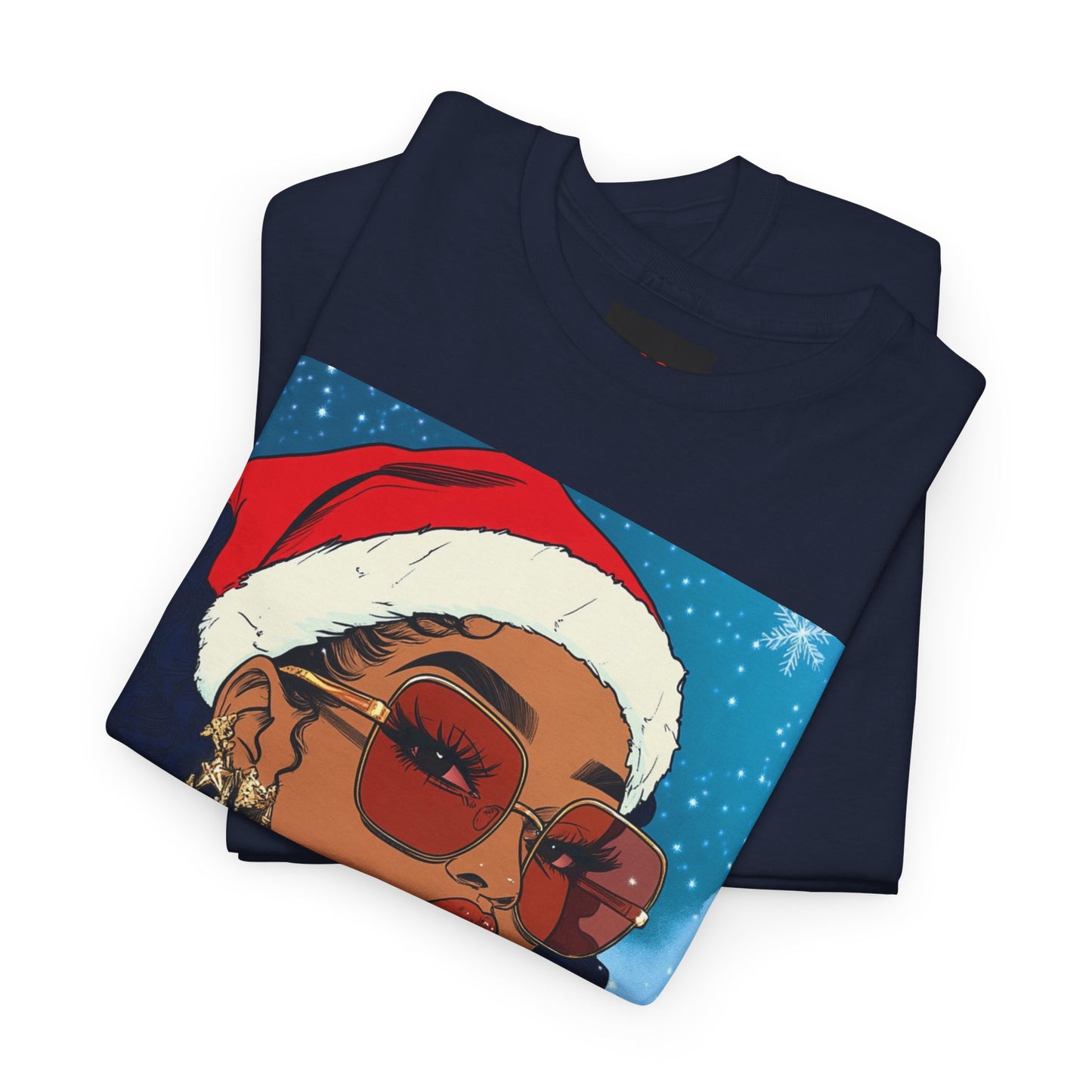 Christmas Black Woman Tee, Holiday Santa Hat Shirt, Festive Xmas Outfit Top, Red Glasses Tshirt, African American Clothing, Merry Christmas