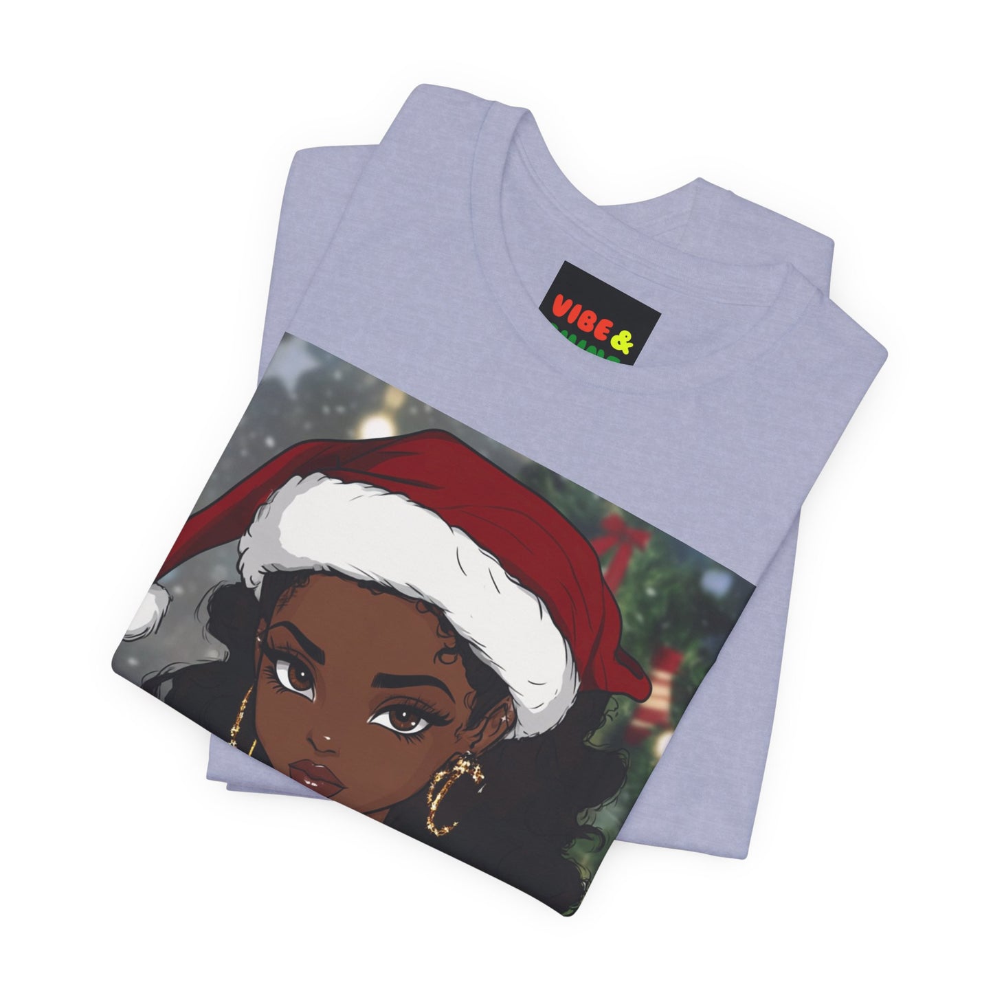 Black Woman Christmas Tee, Santa Hat Merry Christmas Shirt, Holiday Season Unisex Tee, Festive Afro American T-Shirt, Xmas Outfit Top