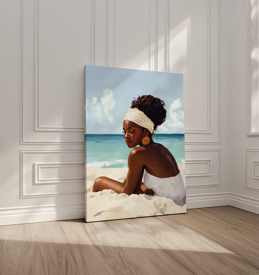 Poster Print, Rolled Artwork, Wall Art Decor, African American Woman, Beach Relaxation, Afro Natural Hair, Black Woman Art, Home Decor Gift