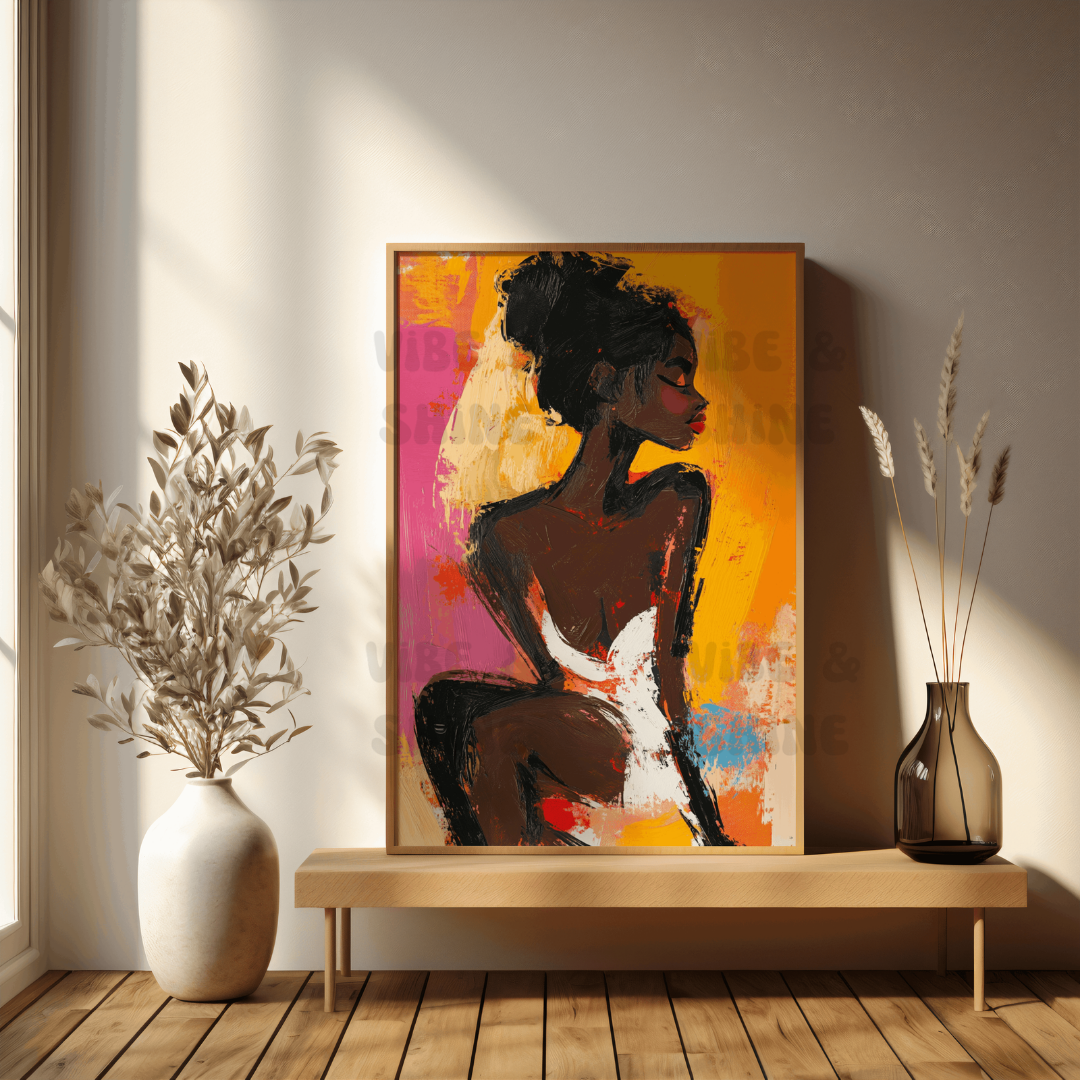 Vibrant Afrocentric Canvas Wall Art - Bold Black Woman Portrait with Abstract Colors - Unique Home Decor for Art Lovers, Natural Hair Art