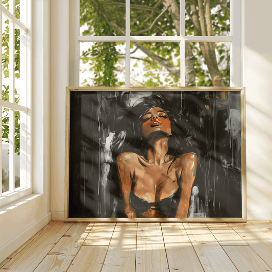 Bold Afrocentric Wall Art - Sensual Woman Portrait in Abstract Brushstroke Style - Empowering Home Décor, Oil Painting