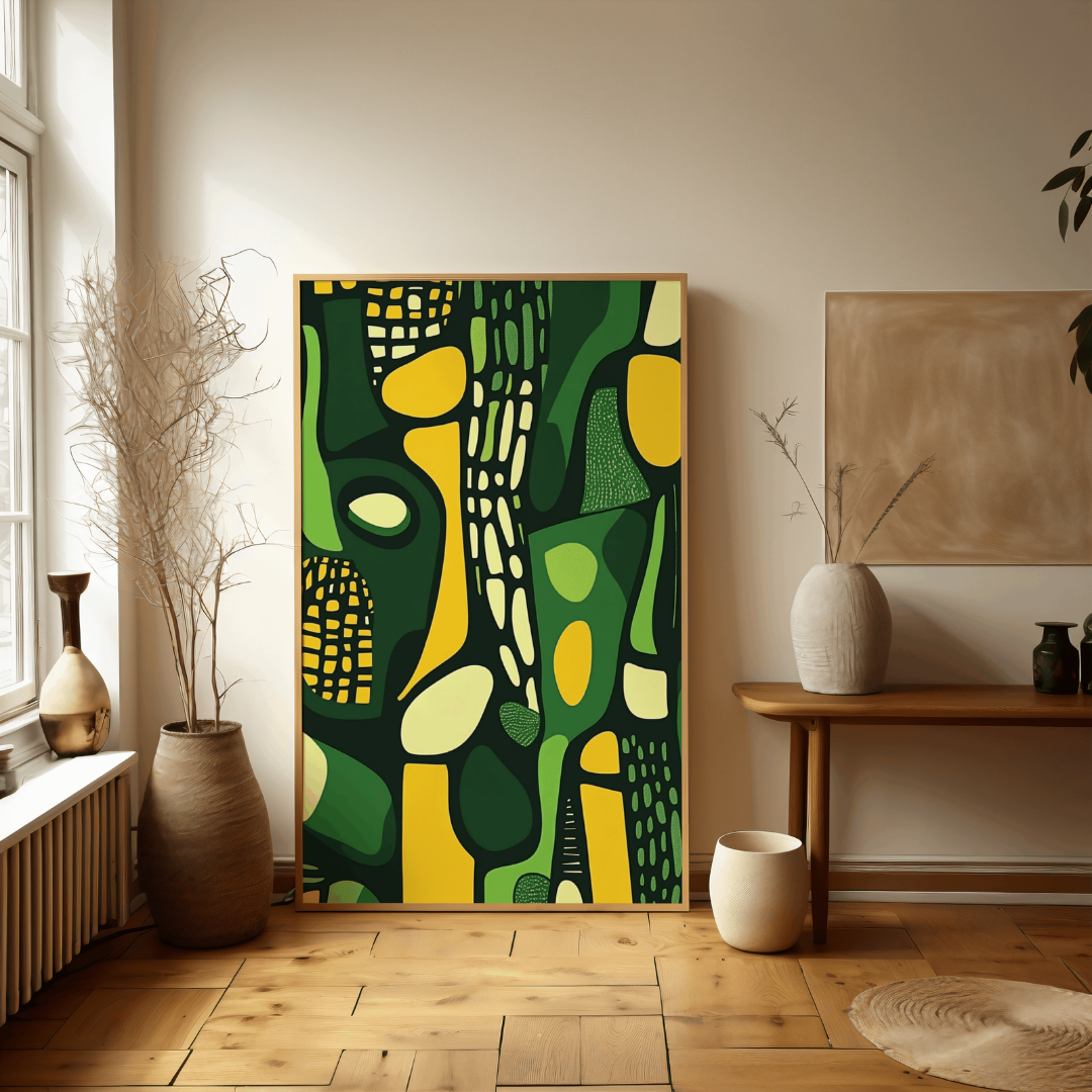 Abstract Green and Yellow Canvas Art | Modern Geometric Pattern Wall Decor | Bold Afrocentric-Inspired Artwork for Contemporary Spaces