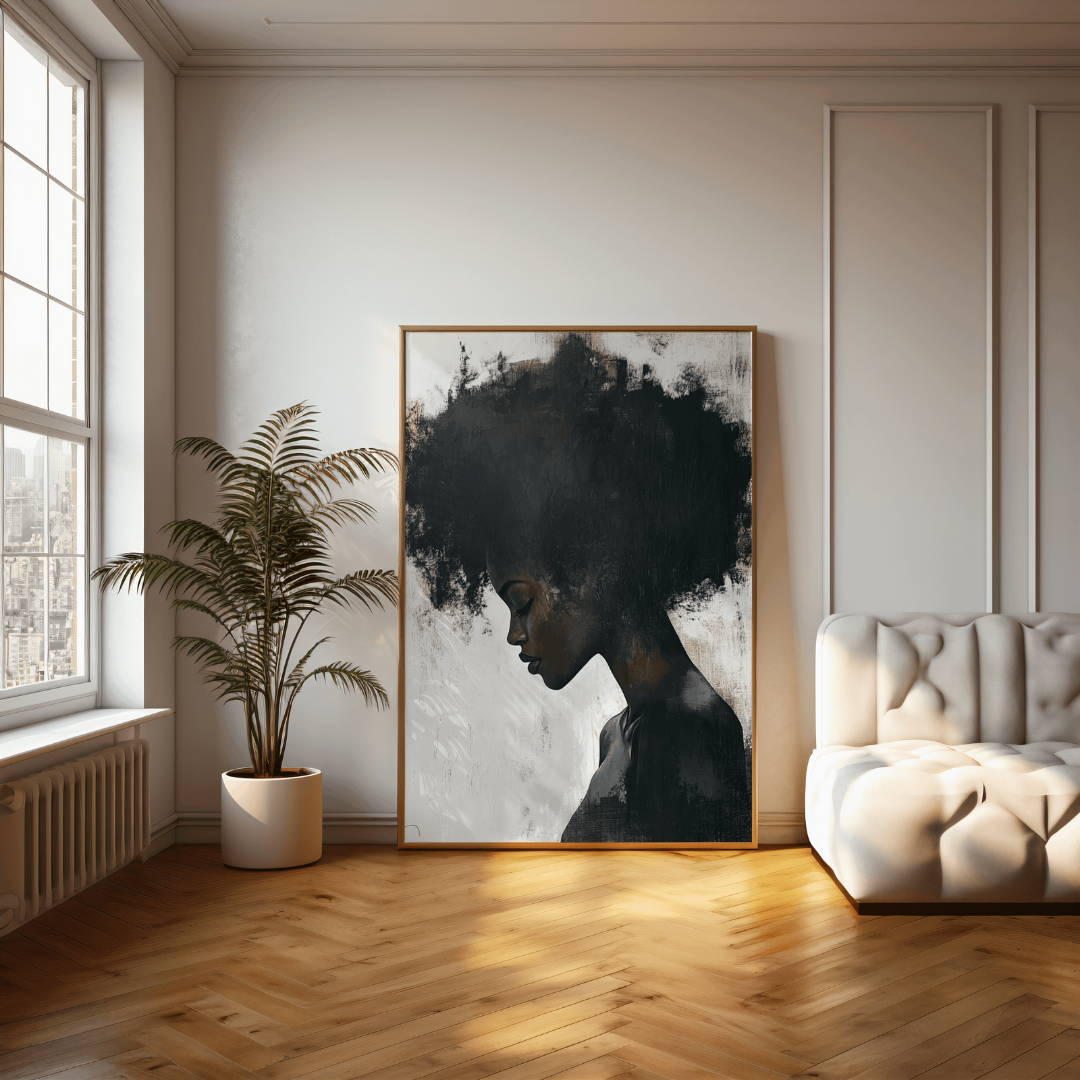 Elegant Afrocentric Black Woman Canvas Art – Minimalist Profile Design