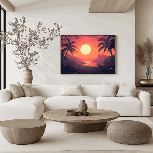 Tropical Sunset Canvas Art – Vibrant Island Paradise Print