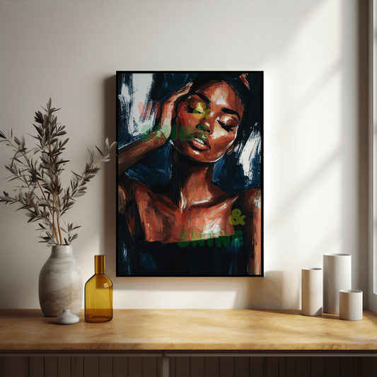 Striking Afrocentric Canvas Art of Black Woman | Bold Brushstroke Painting with Feminine Strength | Modern Home Wall Decor