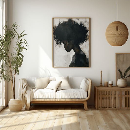 Elegant Afrocentric Black Woman Canvas Art – Minimalist Profile Design