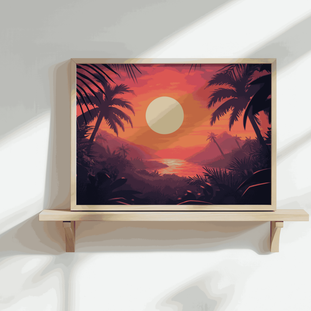 Tropical Sunset Canvas Art – Vibrant Island Paradise Print