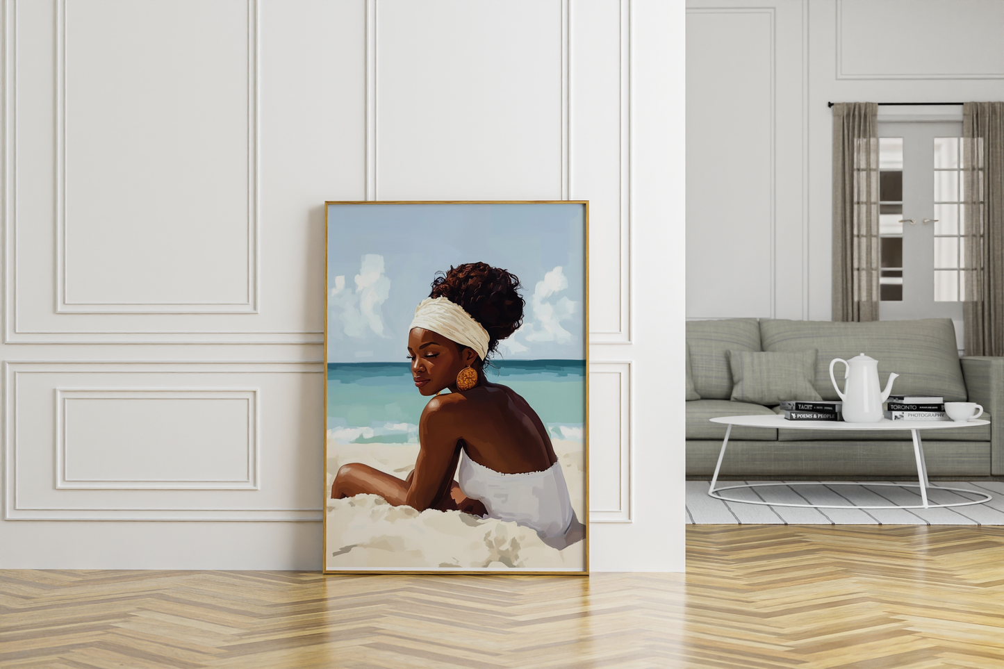 Poster Print, Rolled Artwork, Wall Art Decor, African American Woman, Beach Relaxation, Afro Natural Hair, Black Woman Art, Home Decor Gift