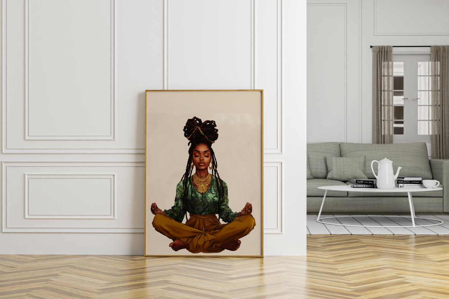 Meditating Woman Posters, African American Wall Art, Boho Home Decor, Yoga Room Prints, Zen Meditation Print, Hippie Room Decor