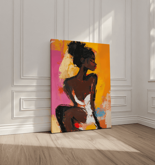 Vibrant Afrocentric Canvas Wall Art - Bold Black Woman Portrait with Abstract Colors - Unique Home Decor for Art Lovers, Natural Hair Art